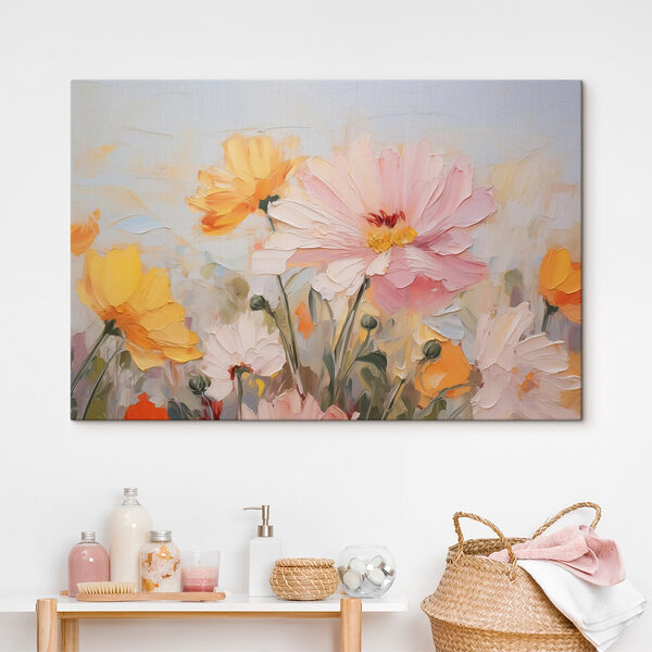 Peinture de fleurs sur fond bleu Tableaux Peinture de fleurs sur fond bleu