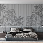 Papier peint Fond gris et blanc avec palmiers