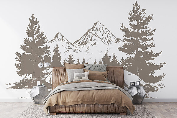 Chaîne de montagnes avec arbres et rochers Papier peint Chaîne de montagnes avec arbres et rochers