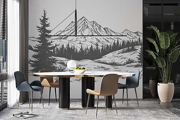 Dessin d'une chaîne de montagnes Papier peint Dessin d'une chaîne de montagnes