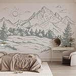 Papier peint Paysage avec arbres et montagnes