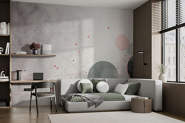 Cercles et lignes gris et roses Papier peint Cercles et lignes gris et roses