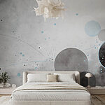 Papier peint Cercles et lignes gris et bleus