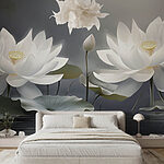 Papier peint Groupe de fleurs blanches dans l'eau