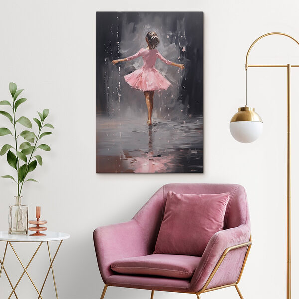 Peinture d'une fille en robe rose dansant sous la pluie Tableaux Peinture d'une fille en robe rose dansant sous la pluie