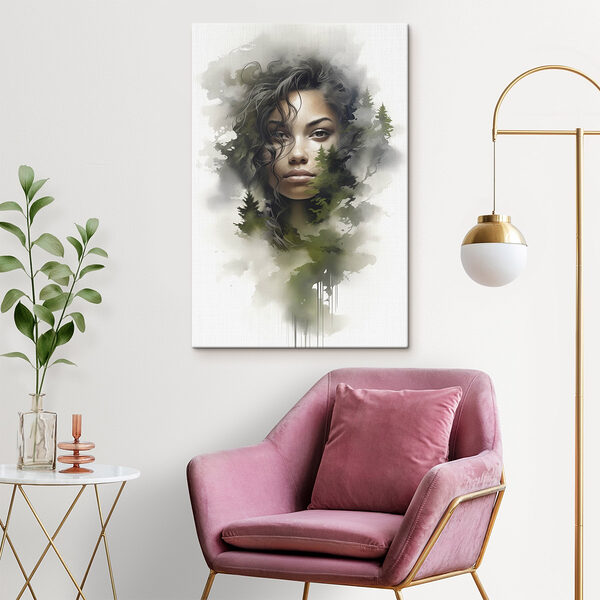 Visage de femme avec des arbres en arrière-plan Tableaux Visage de femme avec des arbres en arrière-plan