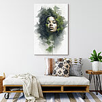 Tableaux Femme avec des feuilles vertes sur le visage