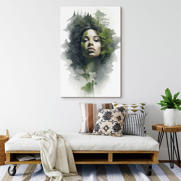 Femme avec des feuilles vertes sur le visage Tableaux Femme avec des feuilles vertes sur le visage
