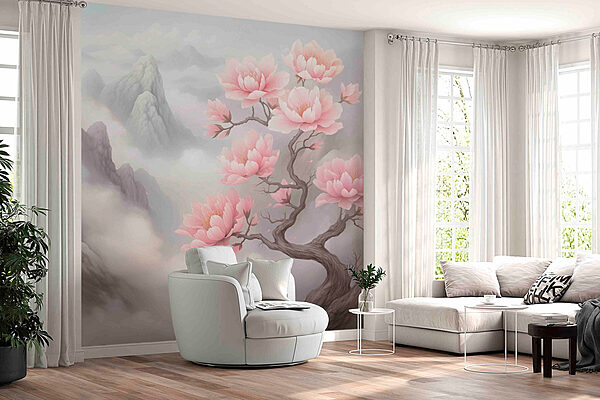 Arbre avec des fleurs roses Papier peint Arbre avec des fleurs roses