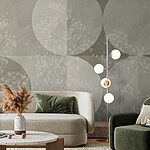 Papier peint Fond gris et blanc avec des cercles et des fleurs