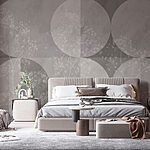 Papier peint Fond gris et blanc avec des cercles et des fleurs