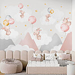 Papier peint Groupe de lapins tenant des ballons dans le ciel