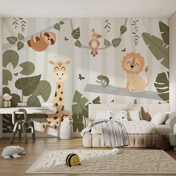Caricature d'animaux dans la jungle Papier peint Caricature d'animaux dans la jungle