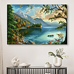 Tableaux Bateau sur un lac entouré de montagnes