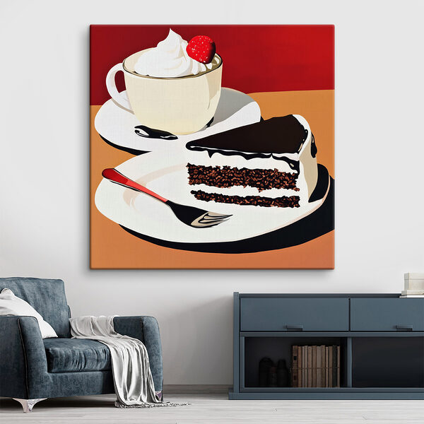 Une part de gâteau et une tasse de café Tableaux Une part de gâteau et une tasse de café