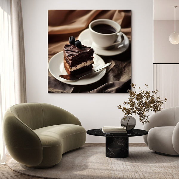 Une part de gâteau et une tasse de café Tableaux Une part de gâteau et une tasse de café