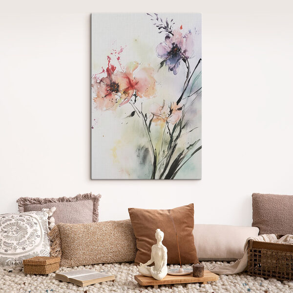 Tableaux Peinture de fleurs sur une surface blanche