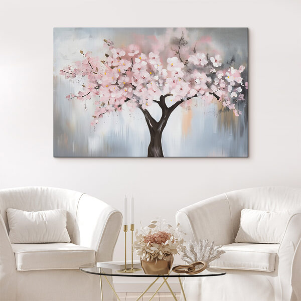 Peinture d'un arbre avec des fleurs roses Tableaux Peinture d'un arbre avec des fleurs roses