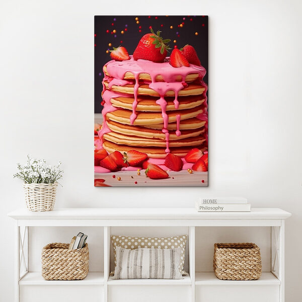 Pile de crêpes avec glaçage rose et fraises Tableaux Pile de crêpes avec glaçage rose et fraises