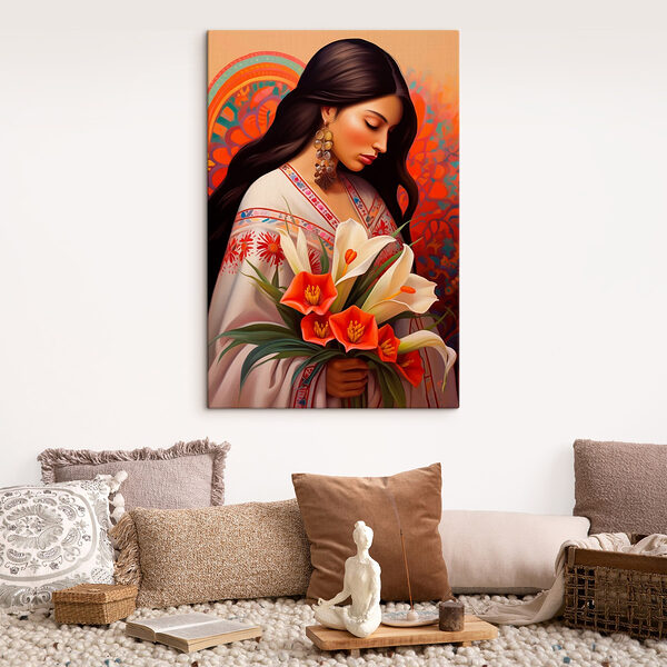 Femme tenant des fleurs Tableaux Femme tenant des fleurs
