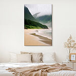 Tableaux Plage avec arbres et montagnes