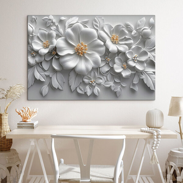 Tableaux Fleurs et feuilles blanches
