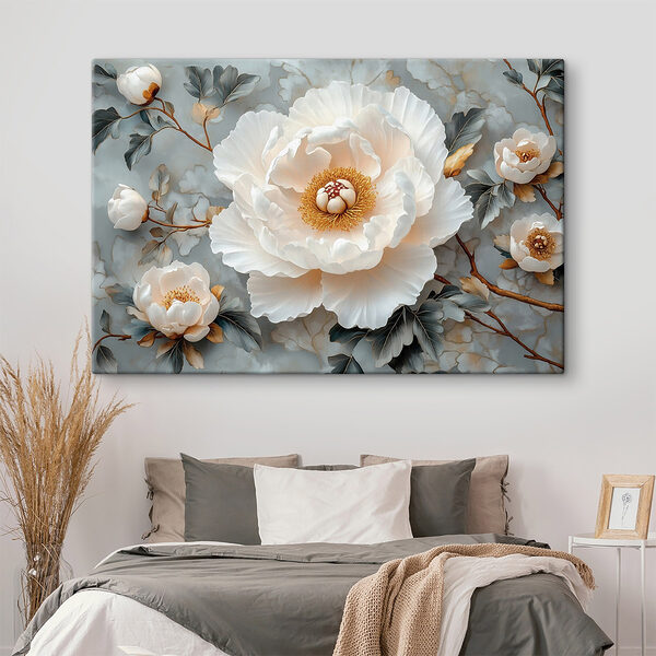 Tableaux Fleur blanche avec un centre jaune