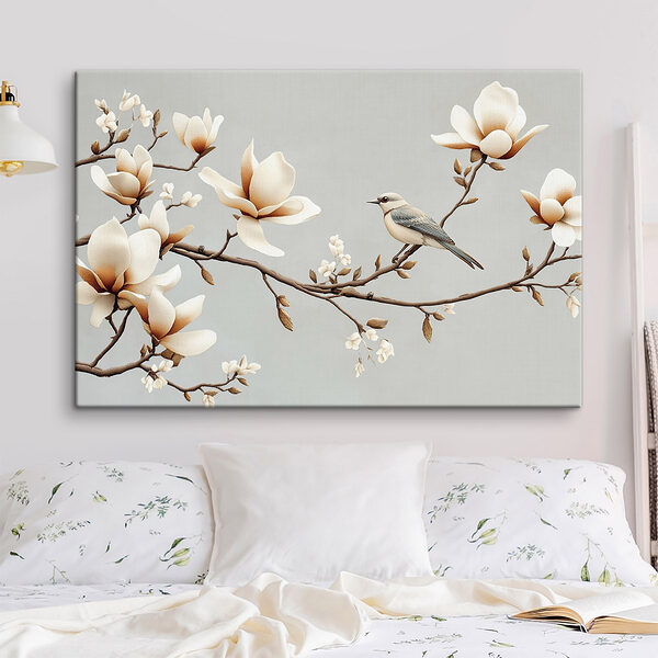 Oiseau sur une branche avec des fleurs Tableaux Oiseau sur une branche avec des fleurs