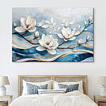Tableaux Fleurs blanches sur fond bleu