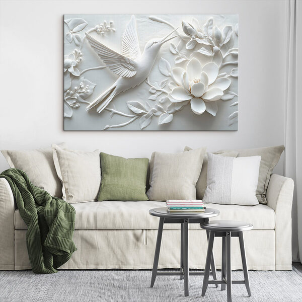 Tableaux Oiseau et fleur blancs