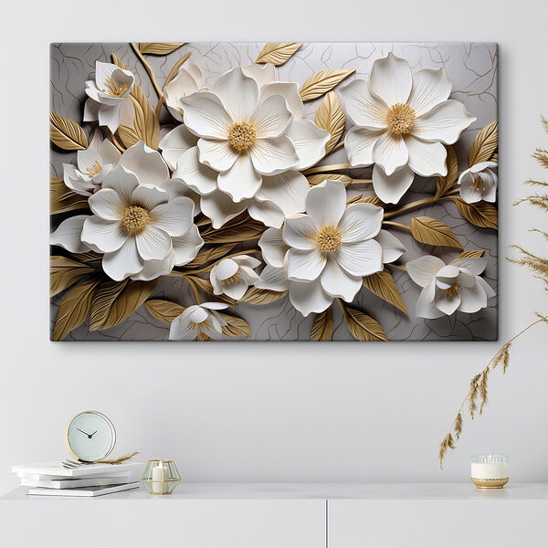 Tableaux Groupe de fleurs et de feuilles blanches