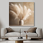 Tableaux Vase blanc avec fleurs pelucheuses