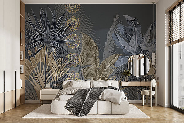 Papier peint Motif botanique serein sur fond sombre