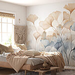 Papier peint Peinture de fleurs et de feuilles
