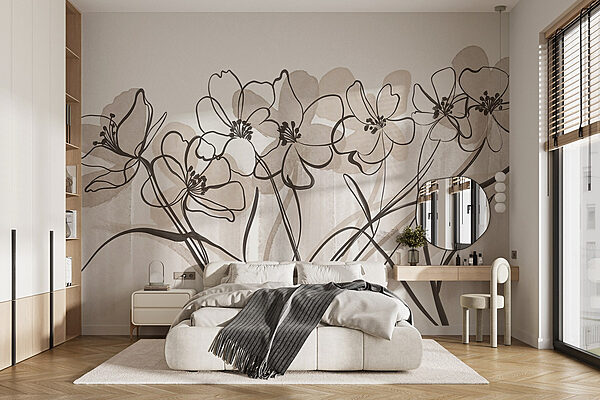 Ligne de fleurs sur fond blanc Papier peint Ligne de fleurs sur fond blanc