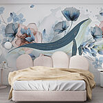 Papier peint Baleine avec fleurs et feuilles