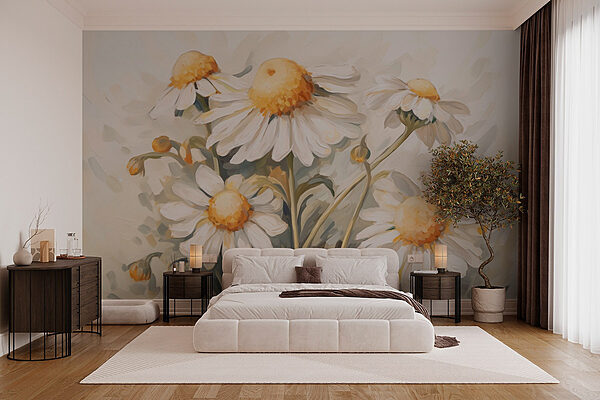 Peinture de fleurs blanches et jaunes Papier peint Peinture de fleurs blanches et jaunes