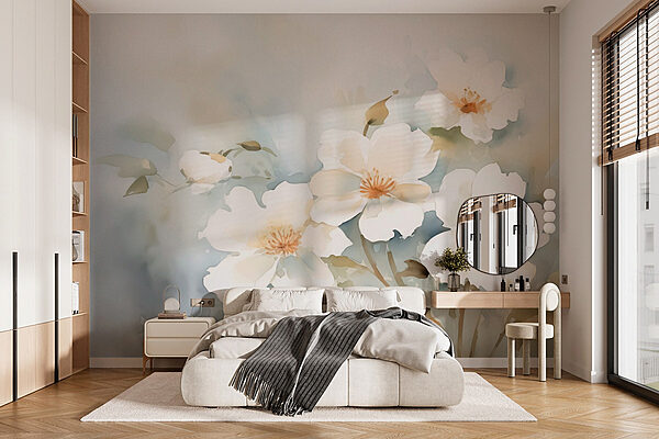 Papier peint Peinture de fleurs blanches