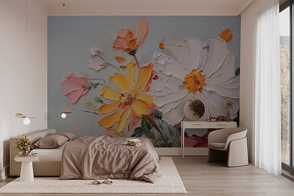 Peinture de fleurs sur une surface blanche Papier peint Peinture de fleurs sur une surface blanche