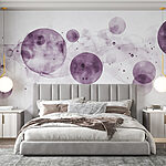 Papier peint Cercles violets et fumée sur fond blanc
