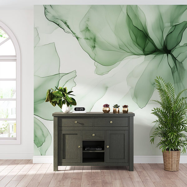 Des verts délicats et des pétales fluides Papier peint Des verts délicats et des pétales fluides