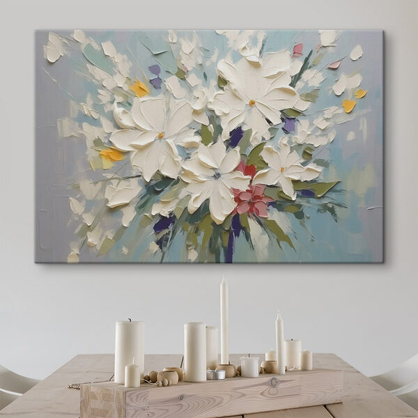 Peinture de fleurs sur une surface bleue Tableaux Peinture de fleurs sur une surface bleue