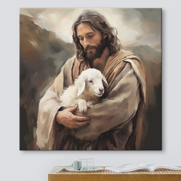 Peinture d'un homme tenant un agneau Tableaux Peinture d'un homme tenant un agneau