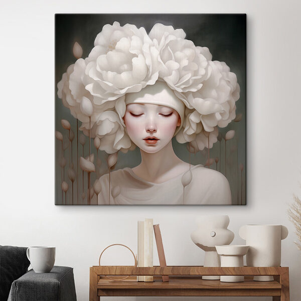 Femme avec des fleurs blanches sur la tête Tableaux Femme avec des fleurs blanches sur la tête
