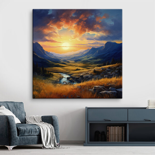 Paysage avec rivière et montagnes Tableaux Paysage avec rivière et montagnes