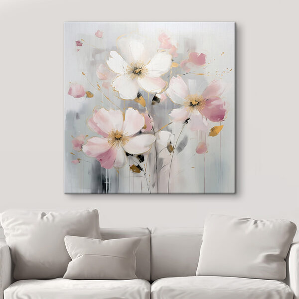 Tableaux Peinture de fleurs sur fond gris