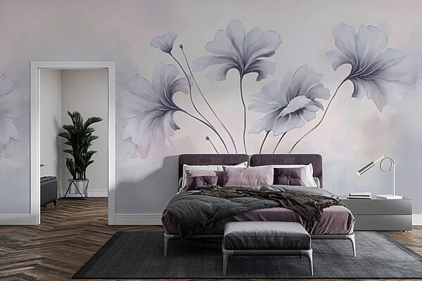 Peinture de fleurs sur fond blanc Papier peint Peinture de fleurs sur fond blanc