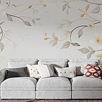 Papier peint Motif floral blanc et brun