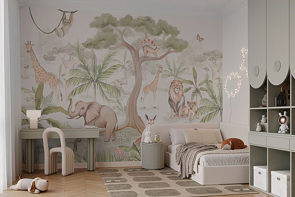 Papier peint avec des animaux et des arbres Papier peint Papier peint avec des animaux et des arbres
