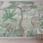 Papier peint Papier peint avec des animaux et des arbres
